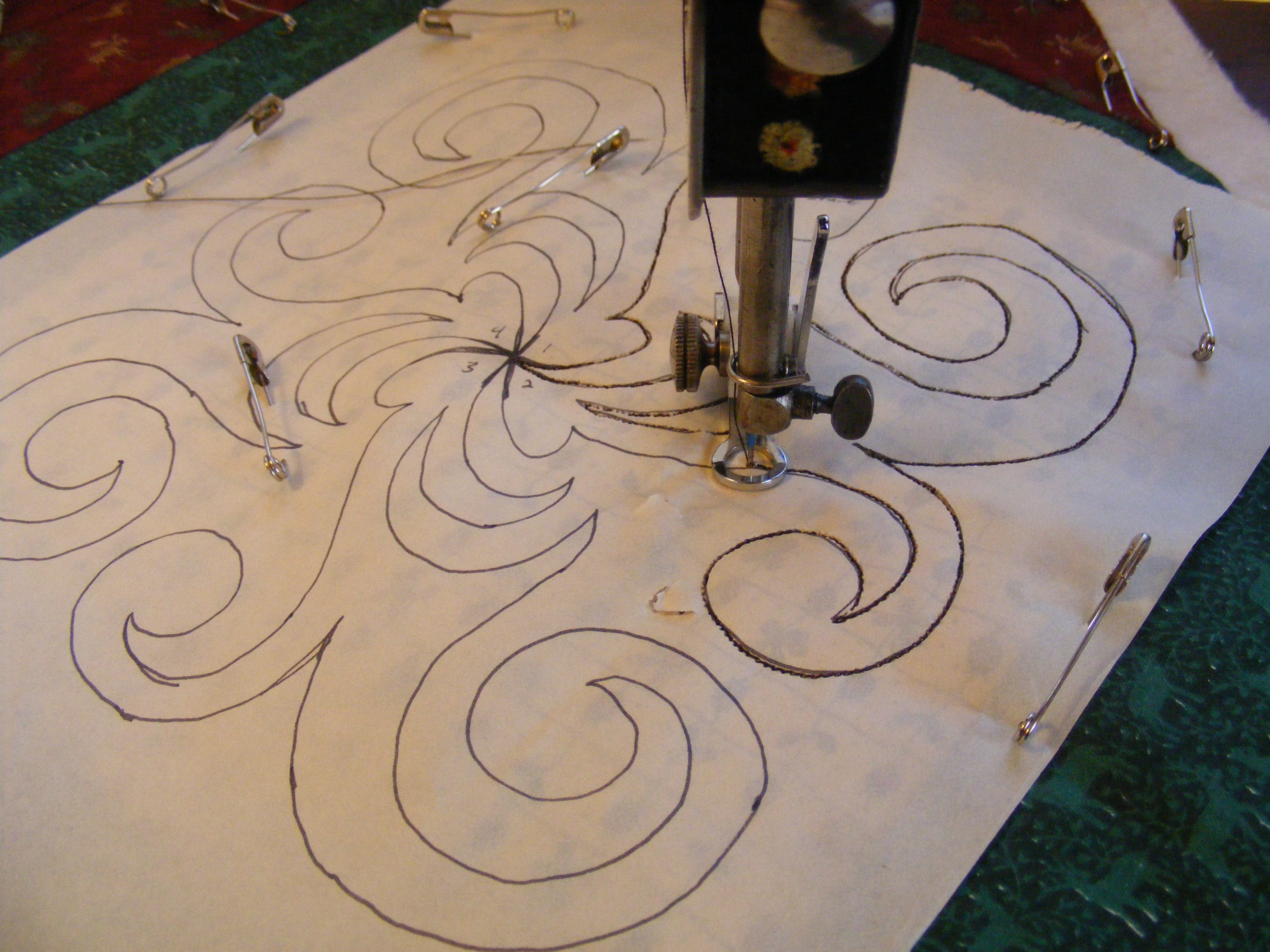 Free Motion Quilting a Continuous Line Design Sewing With Treadles